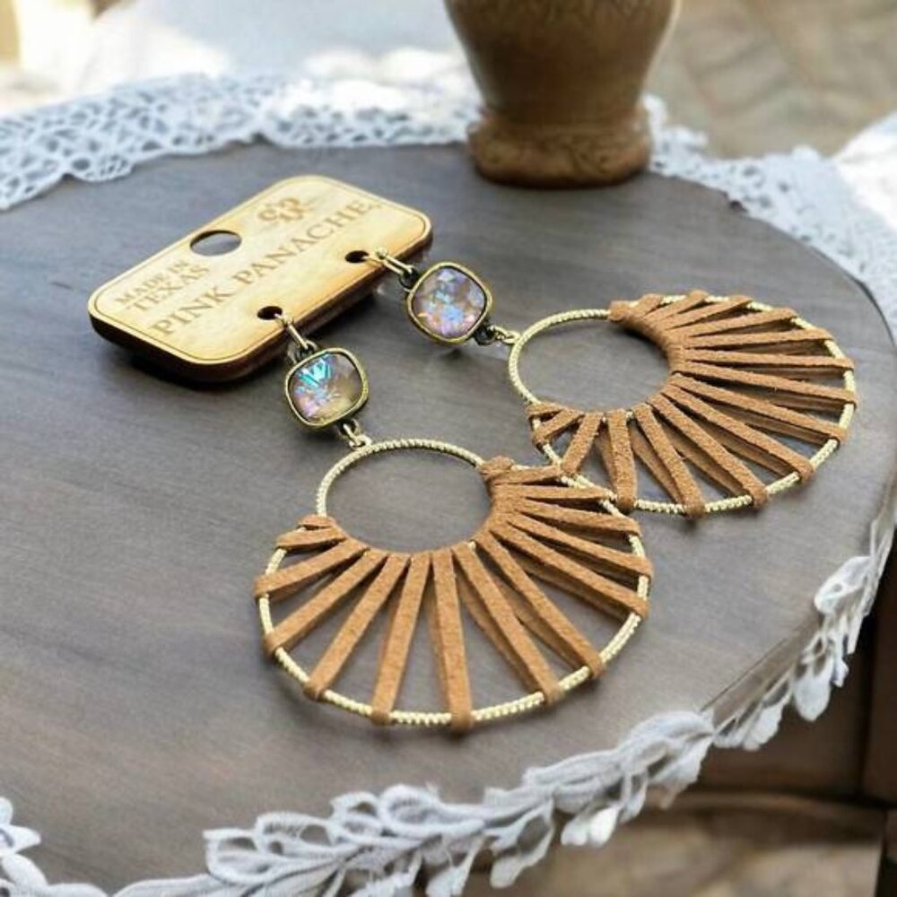 NEW PINK PANACHE suede leather dangle earrings in brown